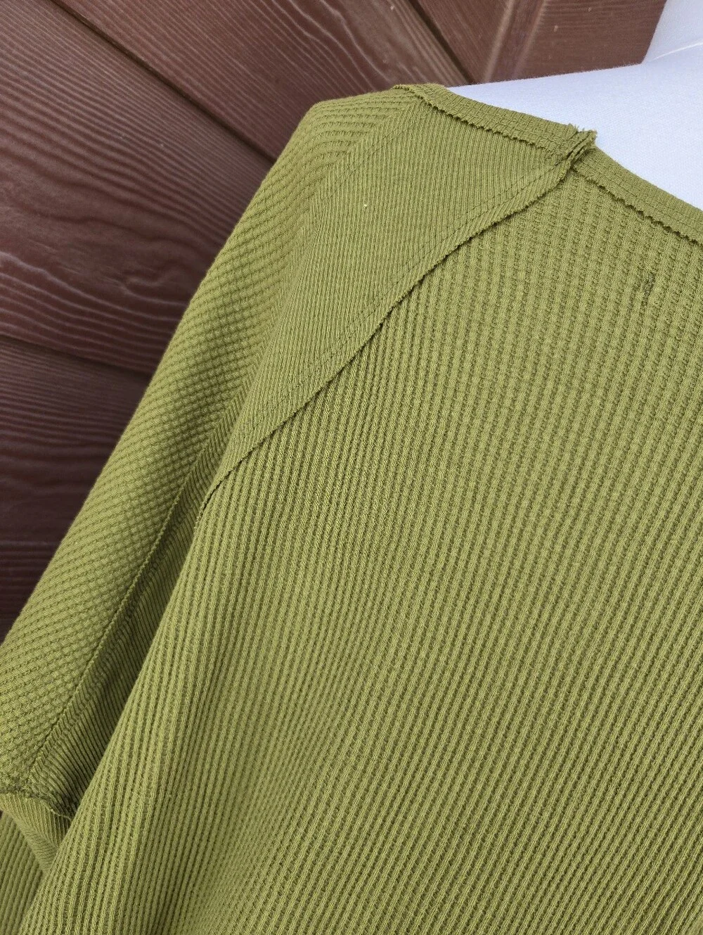 NWT Free People Santa Clara Olive Waffle Oversized Long Sleeve Top – Medium